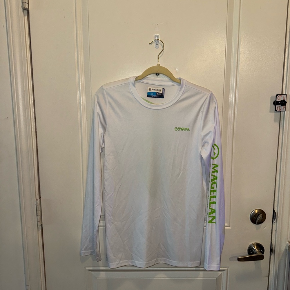 Magellan Outdoors boys White and Green Long Sleeve Tee
